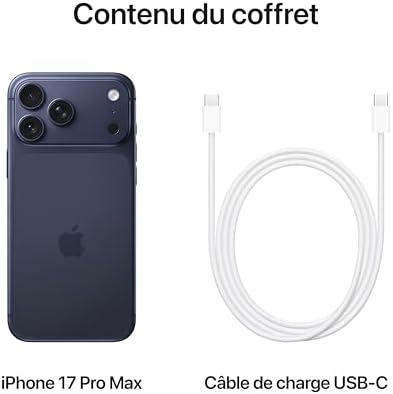31aDNxRkqL._AC_.jpg Apple iPhone 17 Pro Max 256GB 6.9-inch screen, A19 Pro chip, Record battery life on iPhone, Pro Fusion camera system, Center Stage front camera; Intense Blue : Amazon.fr: Electronics