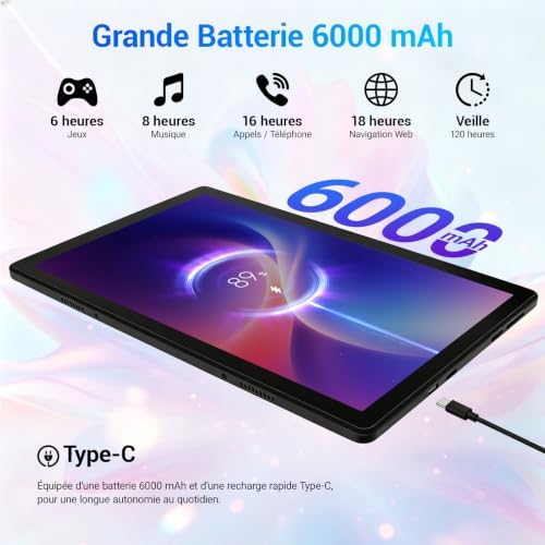 10 Inch Android 16 Tablet 5-Core Tablet, Widevine L1 20GB + 64GB + 1TB TF, WiFi 6 BT 5.3 6000mAh Battery, OTG Transmission, Face Unlock, Type C Headphone Jack (Black)  Amazon.fr: Electronics