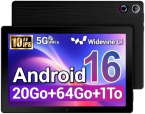 41Unx3YmB3L._AC_.jpg 10 Inch Android 16 Tablet 5-Core Tablet, Widevine L1 20GB + 64GB + 1TB TF, WiFi 6 BT 5.3 6000mAh Battery, OTG Transmission, Face Unlock, Type C Headphone Jack (Black) Amazon.fr: Electronics