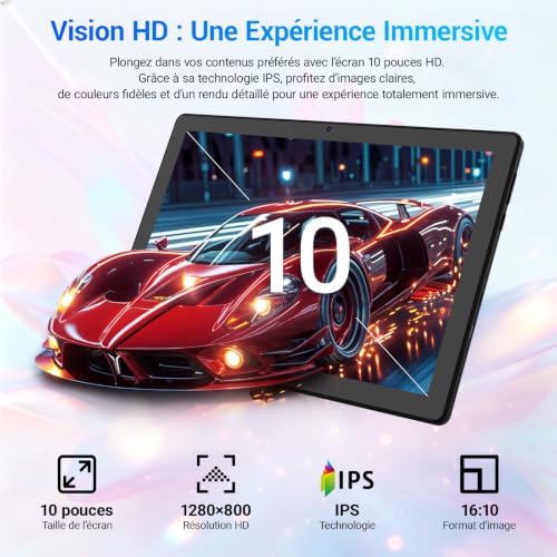 10 Inch Android 16 Tablet 5-Core Tablet, Widevine L1 20GB + 64GB + 1TB TF, WiFi 6 BT 5.3 6000mAh Battery, OTG Transmission, Face Unlock, Type C Headphone Jack (Black)  Amazon.fr: Electronics